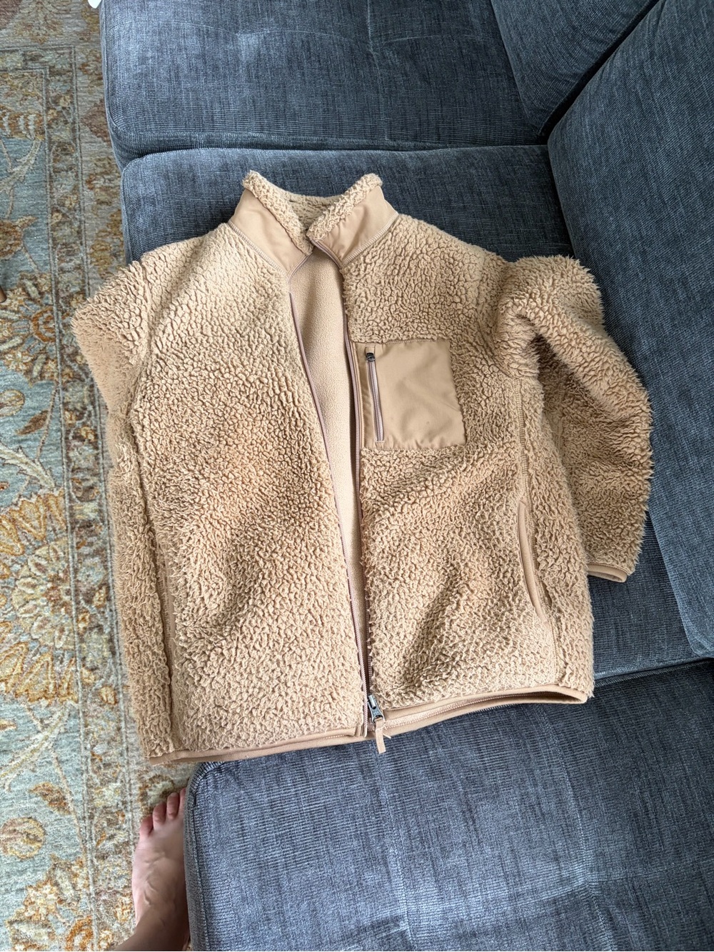 Uniqlo Tan Sherpa-Lined Fleece Jacket